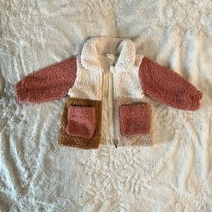 H & M Baby girl, color-block teddy jacket
